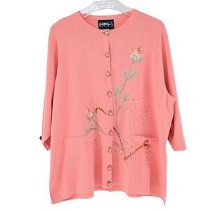 Vintage 2X Pink retro cardigan sweater cottagecore preppy balletcore grannycore